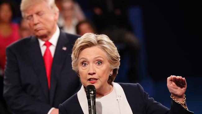 Hillary Clinton and Donald Trump during the second presidential town hall debate. Picture: AFP