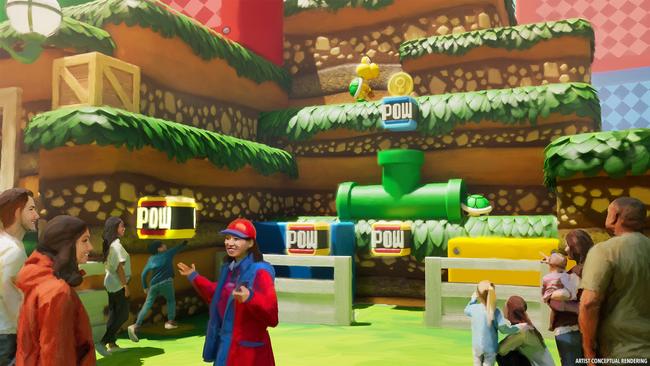 Guests can get a Power-Up Band, which allows them to collect digital coins by punching blocks and playing interactive games, which can unlock a showdown against Bowser. Photo: Universal Epic Universe