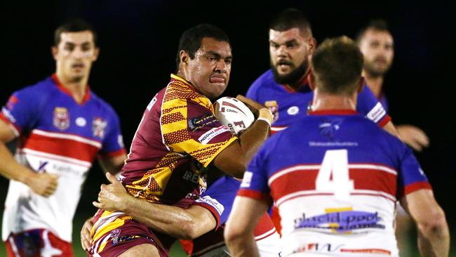 2019 Cairns and District Rugby League (CDRL) match between the Ivanhoe Knights and Southern Subburbs. Suburb's Daniel Tatipata makes the metres through the middle. PICTURE: BRENDAN RADKE