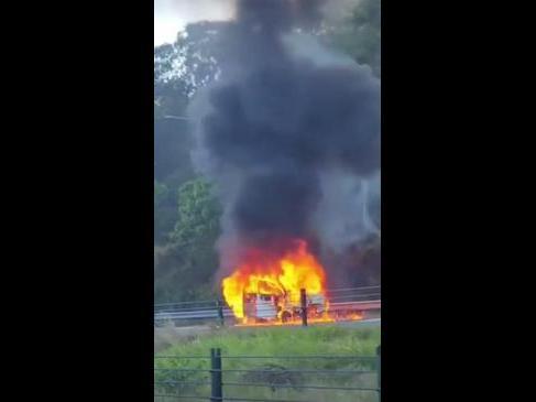 Lanes closed after car engulfed by flames on M1