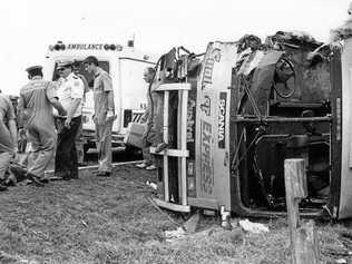 The scene that many from the Clarence Valley will never forget. The Cowper Bus crash which occurred in the early hours of October 20, 1989. Picture: The Daily Examiner Archives