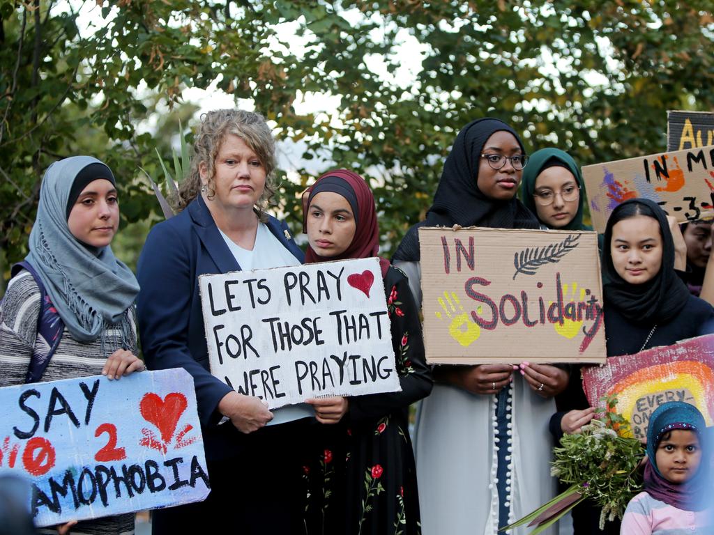 Messages of peace, love and support were displayed by attendees of Hobart's vigil for Christchurch at Franklin Square. Picture: PATRICK GEE