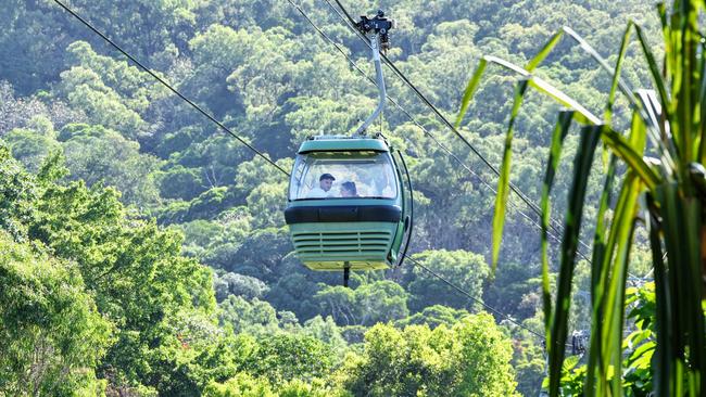 A Skyrail rainforest cableway gondola sails above the rainforest canopy on the Macalister Range National Park at Smithfield. The Gold Coast council is investigating a similar one. Picture: Brendan Radke