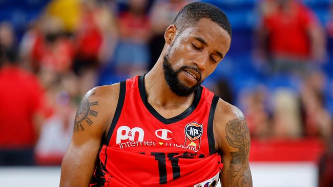 PERTH, AUSTRALIA - JANUARY 25: Bryce Cotton of the Wildcats reacts after the loss during the round 18 NBL match between Perth Wildcats and Cairns Taipans at RAC Arena, on January 25, 2025, in Perth, Australia. (Photo by James Worsfold/Getty Images)