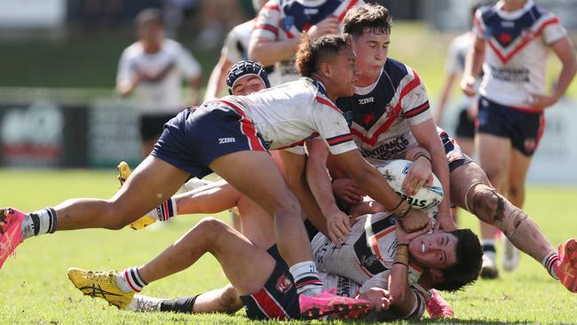 The Roosters’ defence was outstanding during the game. Picture: Sue Graham