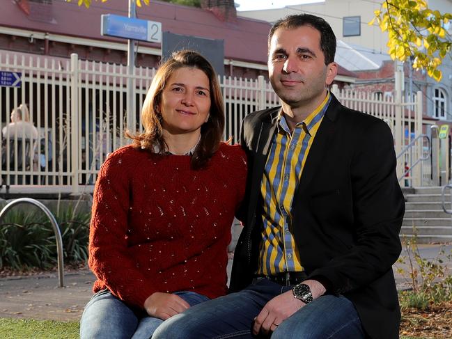 29/04/2018: Syrian Doctor Asseel Yako, sitting with his wife Noor, saved hundreds of lives working during the conflict with ISIS but when the experienced doctor came to Australia he has struggled to resume his career. A pilot program being run by AMES is helping to integrate humanitarian migrants into society by getting their qualifications properly recognised here.  Stuart McEvoy for The Australian.