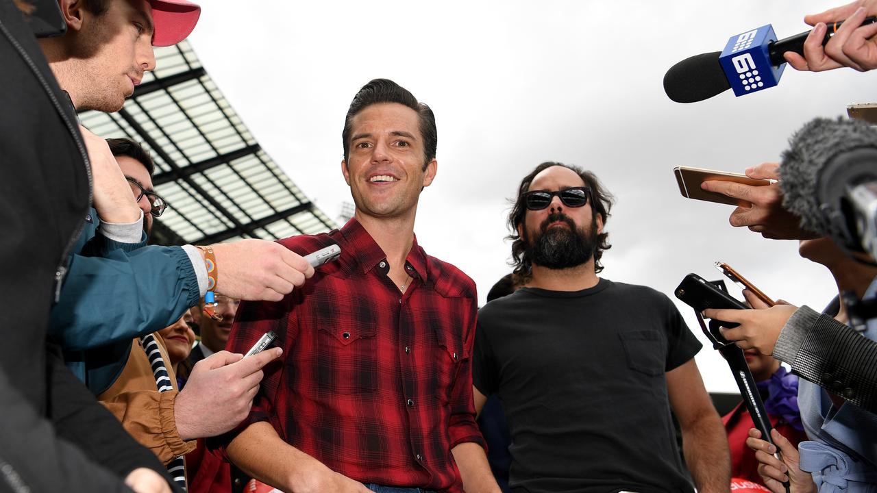 Brandon Flowers and Ronnie Vannucci Jr. facing the critics ahead of their 2017 AFL GF performance. Picture: AAP.