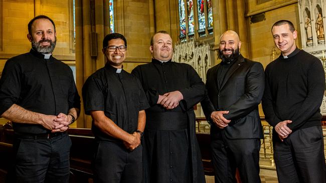 Mark Anderson, Bijoy Joseph, Adrian Simmons, Ben Saliba and Ben Gandy at their ordination on Saturday.