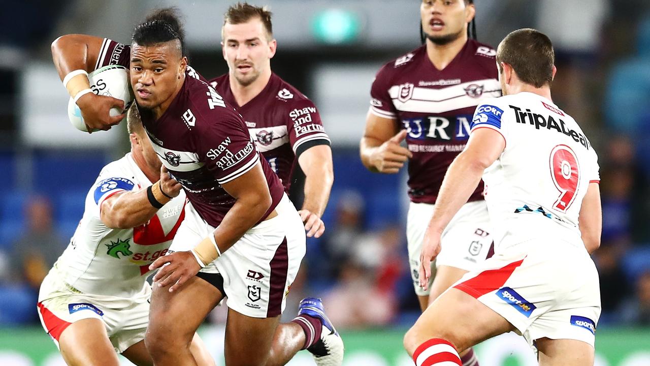 Manly centre Moses Suli is on the Dragons’ radar for next season. Picture: Chris Hyde/Getty Images