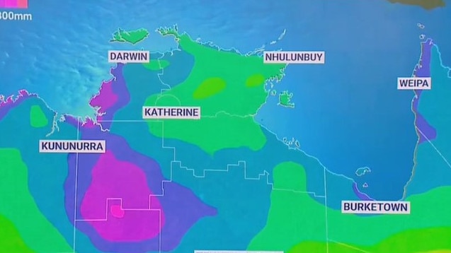 Parts of the Top End could see around 200mm of rain this week. Picture: Sky News Weather.