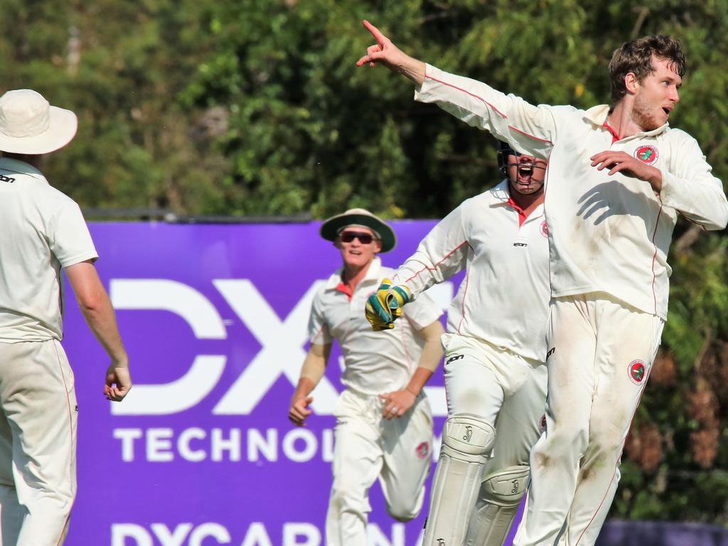 Sam Kerber celebrates taking a wicket in the 2022 grand final. Picture: Roz Lavercombe.