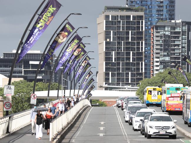 Morning peak hour traffic on Victoria Bridge, which will close to general traffic on Sunday. Pics Tara Croser.