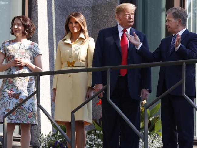 The Trumps were welcomed to Helsinki by Finnish President Sauli Niinisto and his wife Jenni Haukio. Picture: Pablo Martinez Monsivais/AP Photo