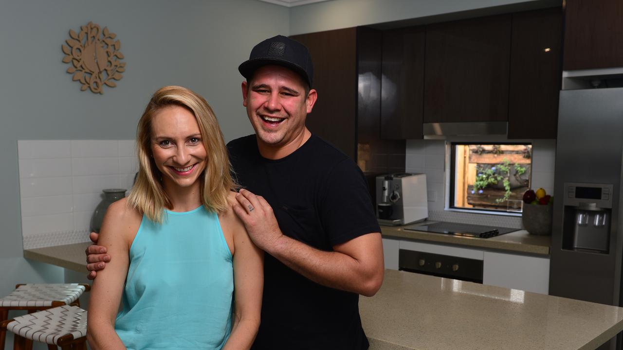 Caro and Kingi, the new The Block couple from Townsville, at the Ellis Developments display home in Idalia. Picture: Evan Morgan