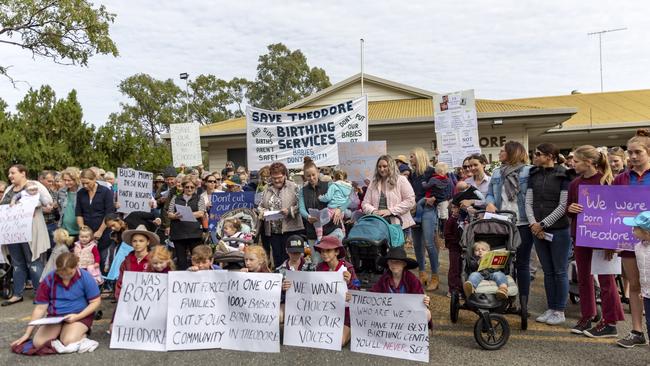 A protest rally held by local residents at Theodore over the closure of the Birthing Unit at Theodore Hospital,