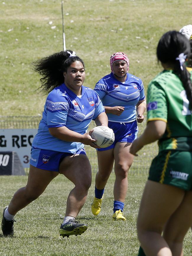 Monica Fasavalu from Samoa White. Under 18 Girls Ozzy Cooks (Cook Islands) v Samoa white. Harmony Nines Rugby League. Picture: John Appleyard