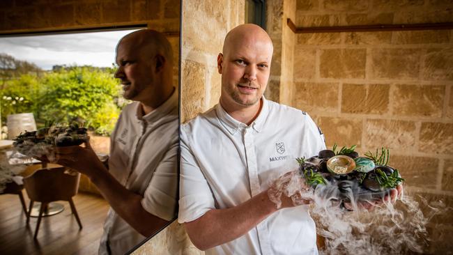 Maxwell executive chef Fabian Lehmann with his abalone dish. Picture: Tom Huntley