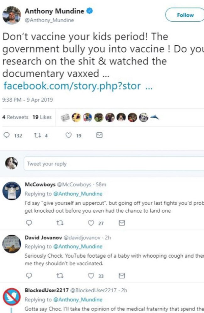 Anthony Mundine’s social media comments.