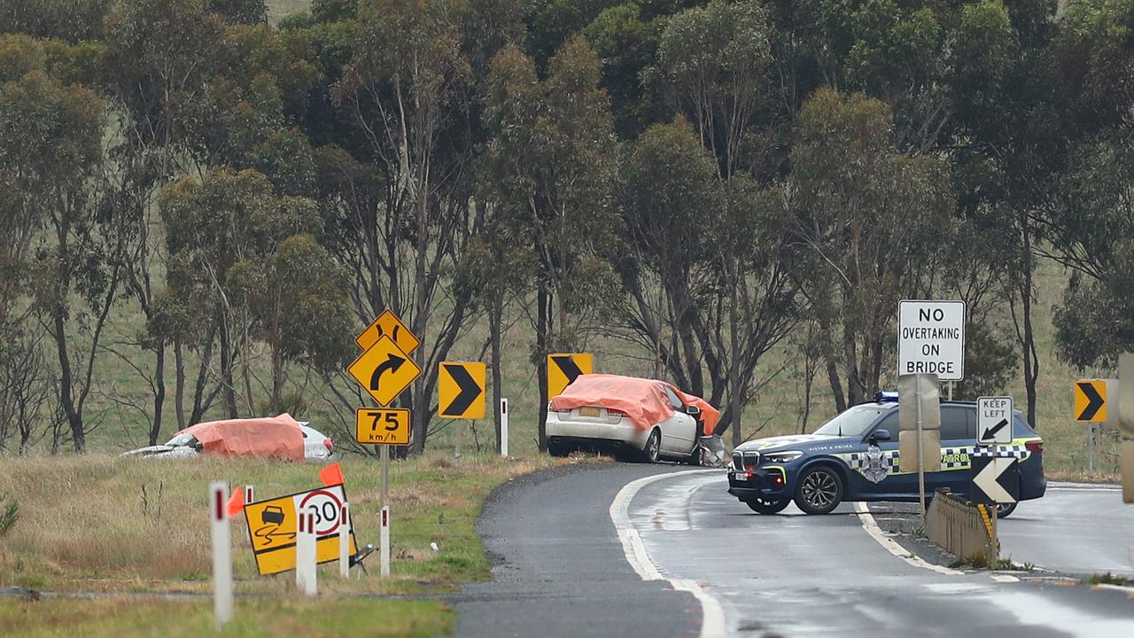 Emergency services at the scene of a two car crash in Balliang on Bacchus Marsh Rd. Picture: Alison Wynd