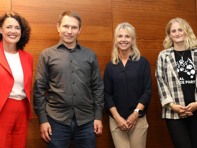 Corangamite election candidates (L to R): Labor's Libby Coker, Australian Federation Party's Stephen Juhasz, Liberal Steph Asher and Animal Justice Party's Meg Watkins. Picture: Moshtagh Heidari.