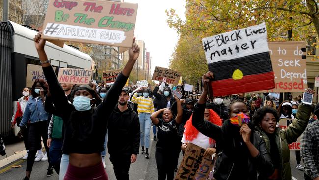 Protesters march in solidarity with protests in the United States in Adelaide on June 6. Picture: Tracey Nearmy/Getty Images