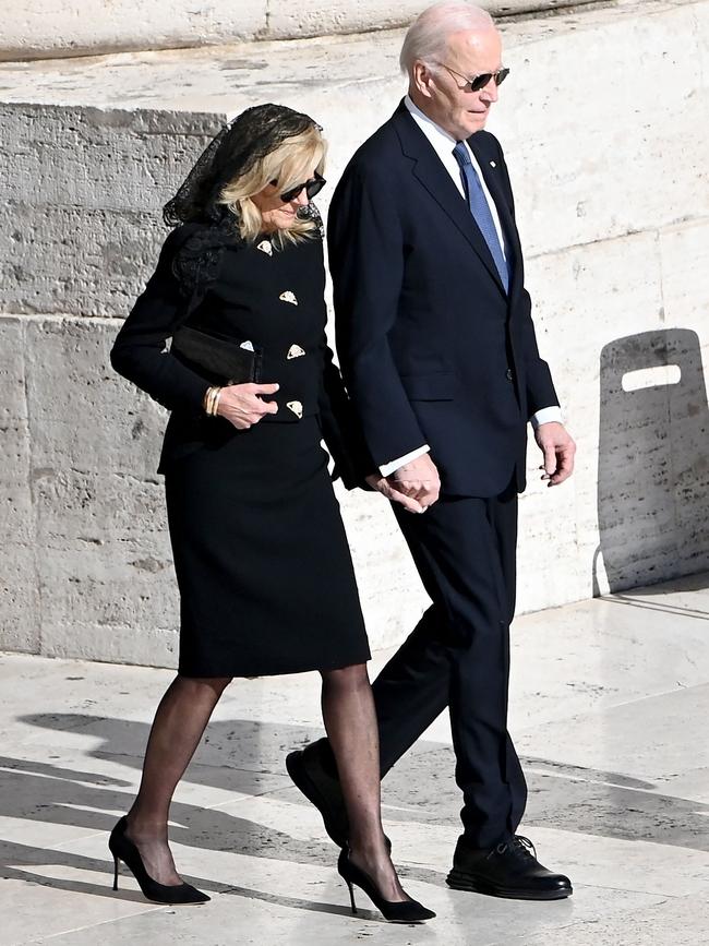US former President Joe Biden and former First Lady Jill Biden arrive for late Pope Francis' funeral ceremony. Picture Isabella Bonotto/ AFP