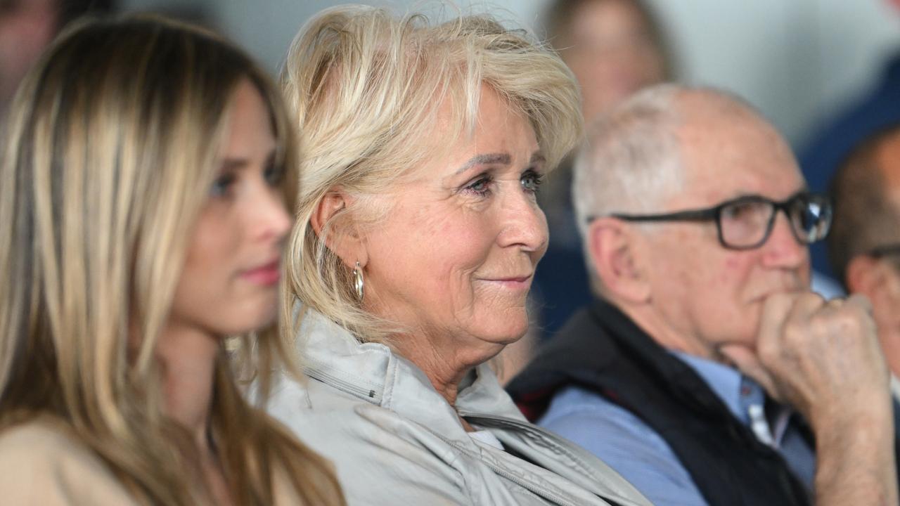 Joel Selwoods mother Maree looks on as Joel Selwood of the Cats announces his retirement