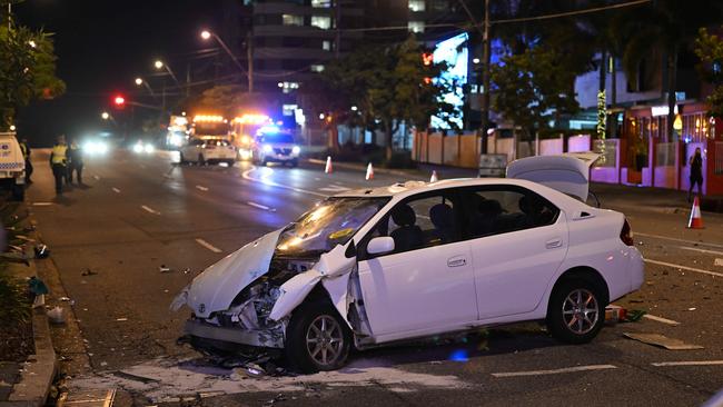 Amy MacMahon’s car at the scene of the accident. Picture: Lyndon Mechielsen