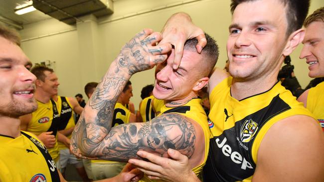 Trent Cotchin’s Tigers were led to victory by Dustin Martin on Saturday night and he jagged seven winners in the expert tipping. Picture: AAP