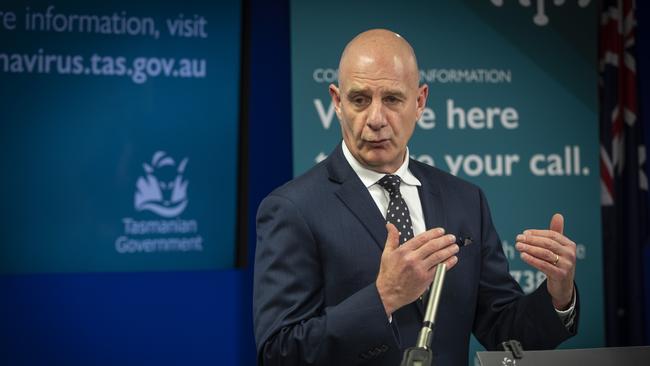 Premier Peter Gutwein speaks at the daily COVID-19 update. Picture: LUKE BOWDEN