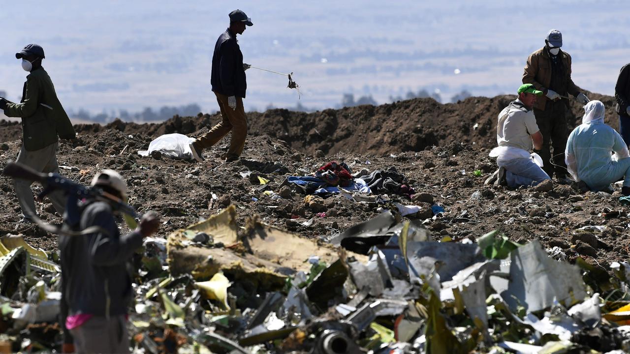 The crash site of an Ethiopian airways operated Boeing 737 MAX aircraft on March 16, 2019 at Hama Quntushele village near Bishoftu in Oromia region. (Photo by TONY KARUMBA / AFP)