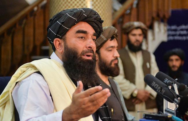 Zabihullah Mujahid speaks during the Taliban’s first press conference in Kabul on August 17, 2021. Picture: Hoshang Hashimi / AFP