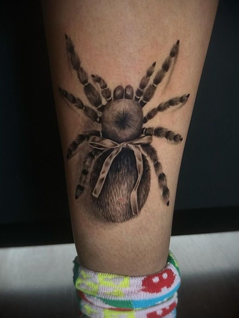 Chessman has tattooed a range of lifelike animals, including this spider. Picture: Supplied