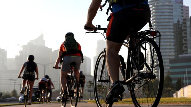 Cyclists on Footscray Rd near Costco. Picture: Mark Wilson