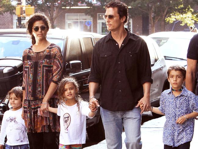 Matthew McConaughey and wife Camila Alves with their three children Livingston, Levi, and Vida. Picture: Splash