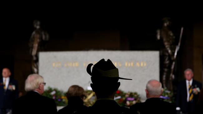 Defence personnel and dignitaries look on during the Sydney Dawn Service. Picture: Getty