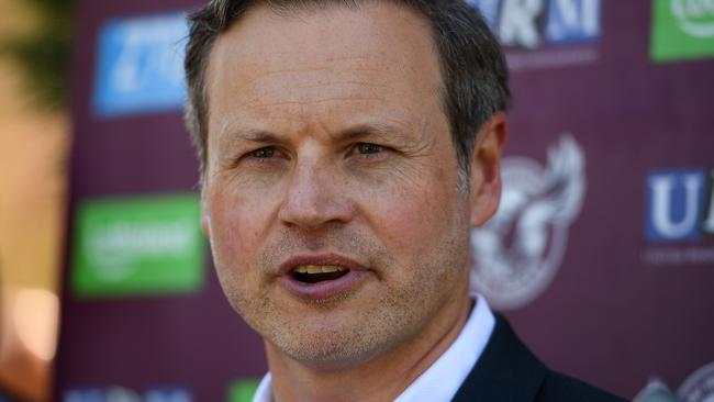 Manly Sea Eagles Chariman Scott Penn speaks to media prior to a team training session at Narrabeen in Sydney, Wednesday, August 30, 2017. (AAP Image/Dan Himbrechts) NO ARCHIVING