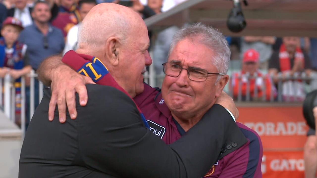 ‘What a day’: Emotion ‘boils over’ for beloved Lions coach in touching embrace with AFL legend