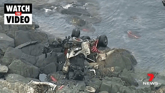 Truck crashes, rolls down on to rocks on KI (7NEWS)