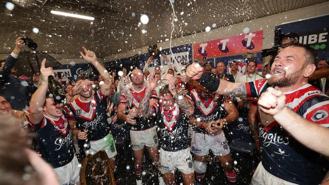 Can the Roosters get off the canvas to celebrate like this again? Picture: Getty