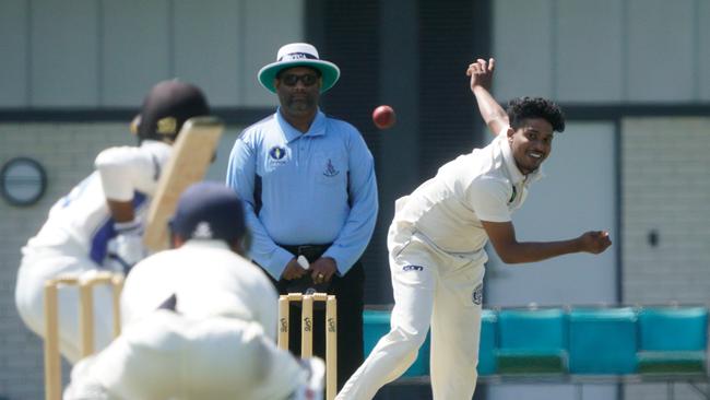 VTCA cricket: Footscray United v Sunshine at Scovell Reserve. Sunshine bowler Dilip Tharaka. Picture: Valeriu Campan