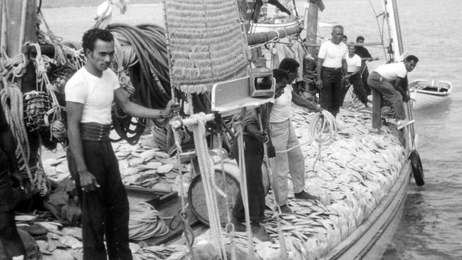 On board the Antonia. The vessel held the record for the most plea shell collected in a single voyage. Picture: Zafer family image collection