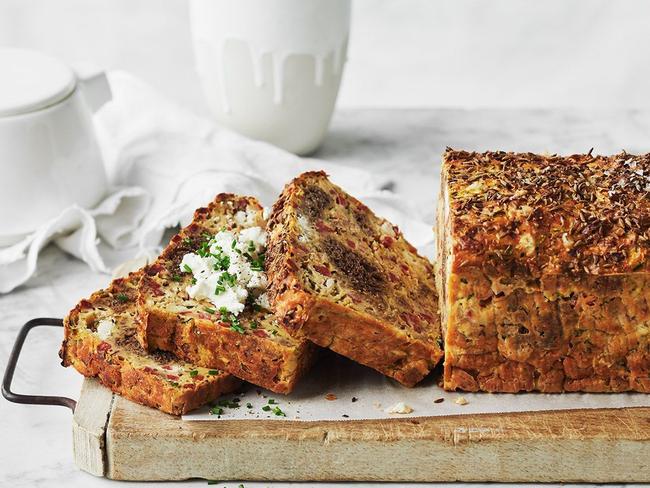 Zucchini, goat's cheese, chorizo and dark rye loaf.