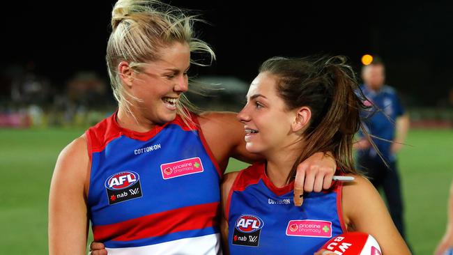 Katie Brennan with star youngster Monique Conti. Picture: Getty Images