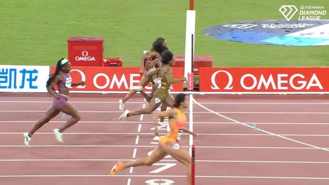 Australia's 19-year-old star Torrie Lewis just beats out 100m world champion Sha'Carri Richardson in the 200m recently at the Diamond League. Picture Twitter