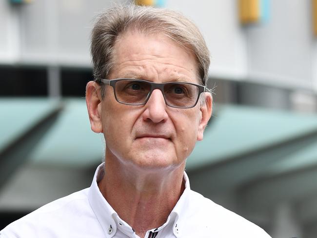 Keith Benjamin Greenland leaves the Magistrates Court in Brisbane, Tuesday, February 25, 2020. Greenland is charged with possessing child exploitation material and using a carriage service to access child abuse material. (AAP Image/Dan Peled) NO ARCHIVING