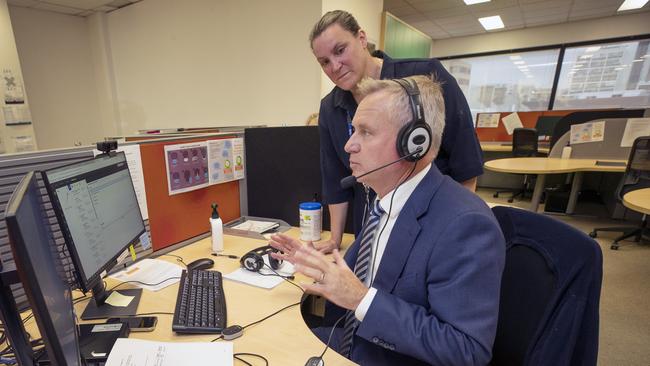 Premier Jeremy Rockliff and Nurse Manager Jane Palfreyman after the release of the Long Term Plan for Healthcare in Tasmania at the COVID@home plus call centre. Picture: Chris Kidd