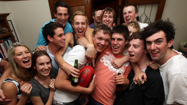 A very young Max Gawn celebrates getting drafted to Melbourne with his mates on draft night.