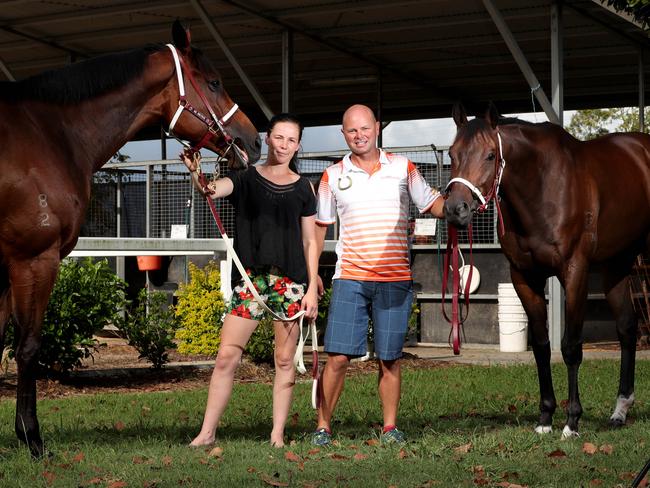 Murwillumbah trainer Matt Dunn and wife Keira. Picture: Scott Fletcher