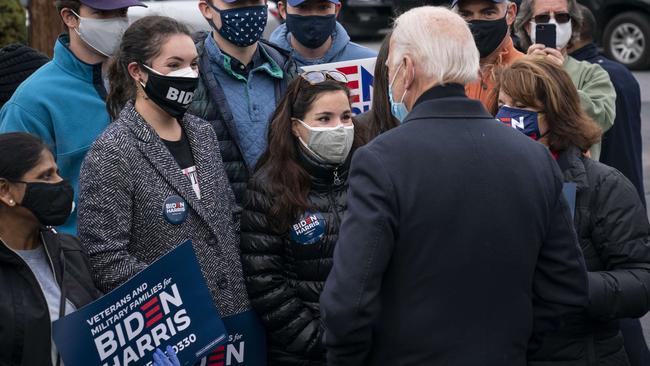 Democratic presidential nominee Joe Biden speaks to supporters in Scranton, Pennsylvania. Picture: Getty Images